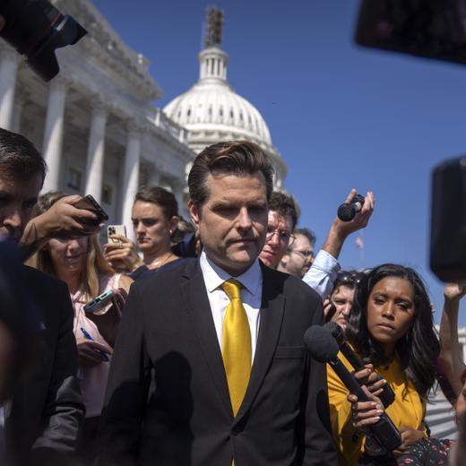 Rep. Matt Gaetz, R-Fla., one of House Speaker Kevin McCarthy's harshest critics, speaks to reporters on the steps of the Capitol in Washington, Monday, Oct. 2, 2023. Gaetz has said he plans to use a procedural tool called a motion to vacate to try and strip McCarthy of his office as soon as this week. (AP Photo/Mark Schiefelbein)  Matt Gaetz