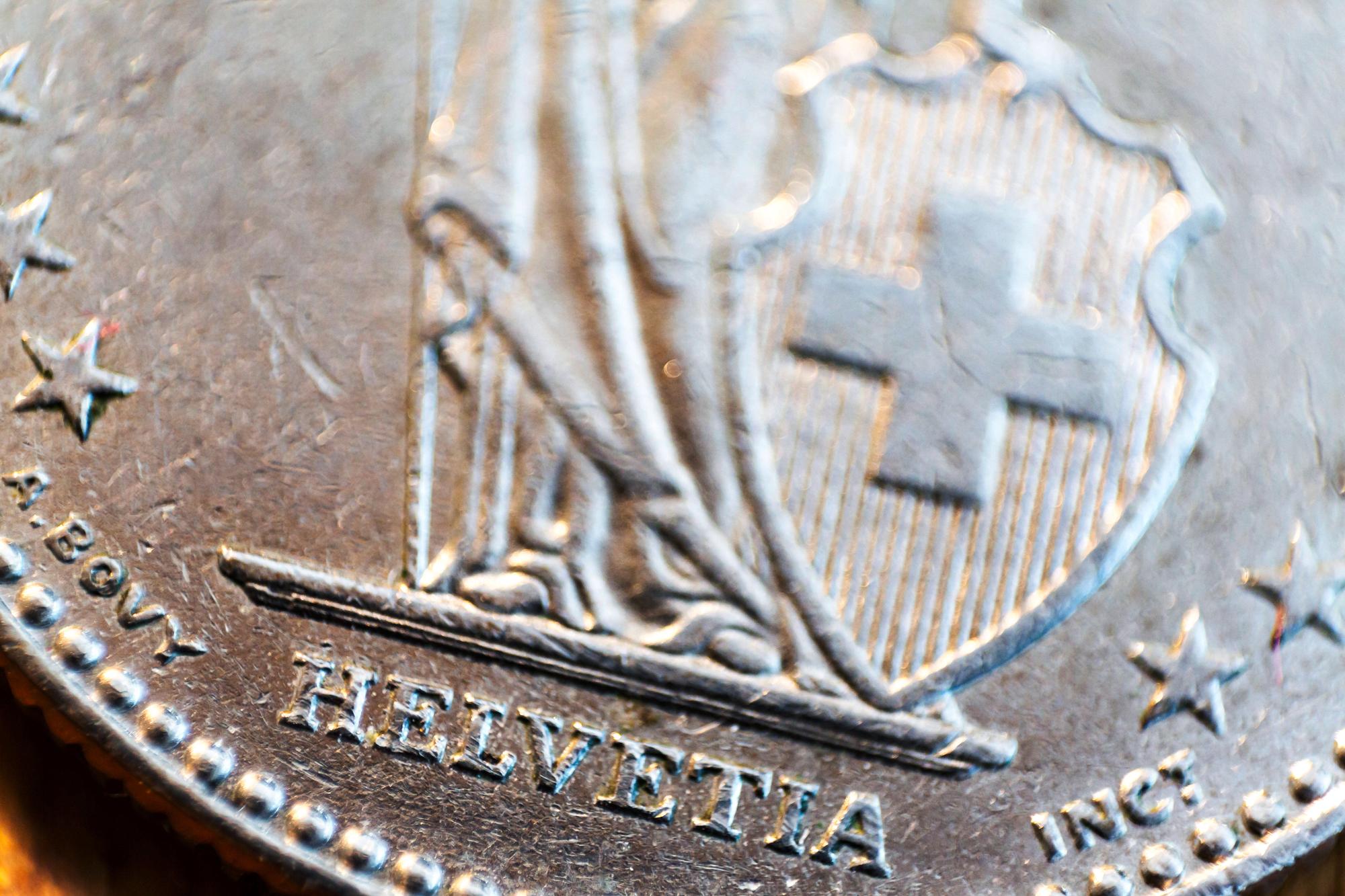 Schweizer Franken Münze Helvetia. // DEU, Deutschland, Stuttgart, 04.09.2020 *** Swiss Franc Mint Helvetia DEU, Germany, Stuttgart, 04 09 2020