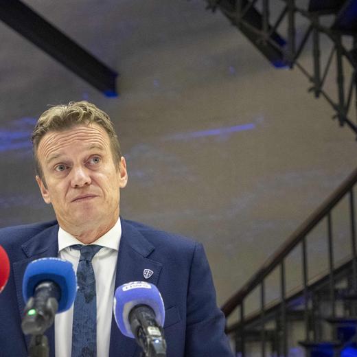 Newly appointed Minister of Justice Paul Van Tigchelt addresses a press conference of Open Vld Flemish liberals to present the new Minister for Justice, in Brussels on October 22, 2023. The former Belgian Justice Minister had resigned on October 20, four days after a Tunisian migrant killed two Swedish football fans in Brussels, saying the failure to extradite him was a "monumental mistake". (Photo by NICOLAS MAETERLINCK / Belga / AFP) / Belgium OUT