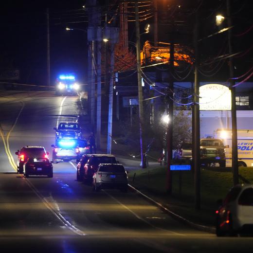 Police respond to an active shooter situation in Lewiston, Maine, Wednesday, Oct. 25, 2023. (AP Photo/Robert F. Bukaty)