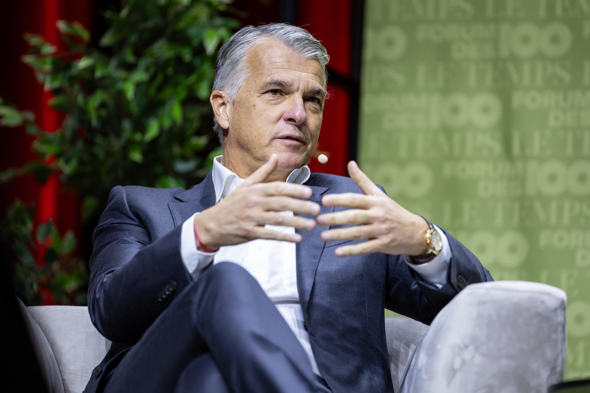 Sergio Ermotti, CEO UBS, parle lors de la 19eme edition du Forum des 100 organisee par Le Temps le 31 octobre 2023 a l'EPFL de Lausanne. Pierre Albouy pour Le Temps