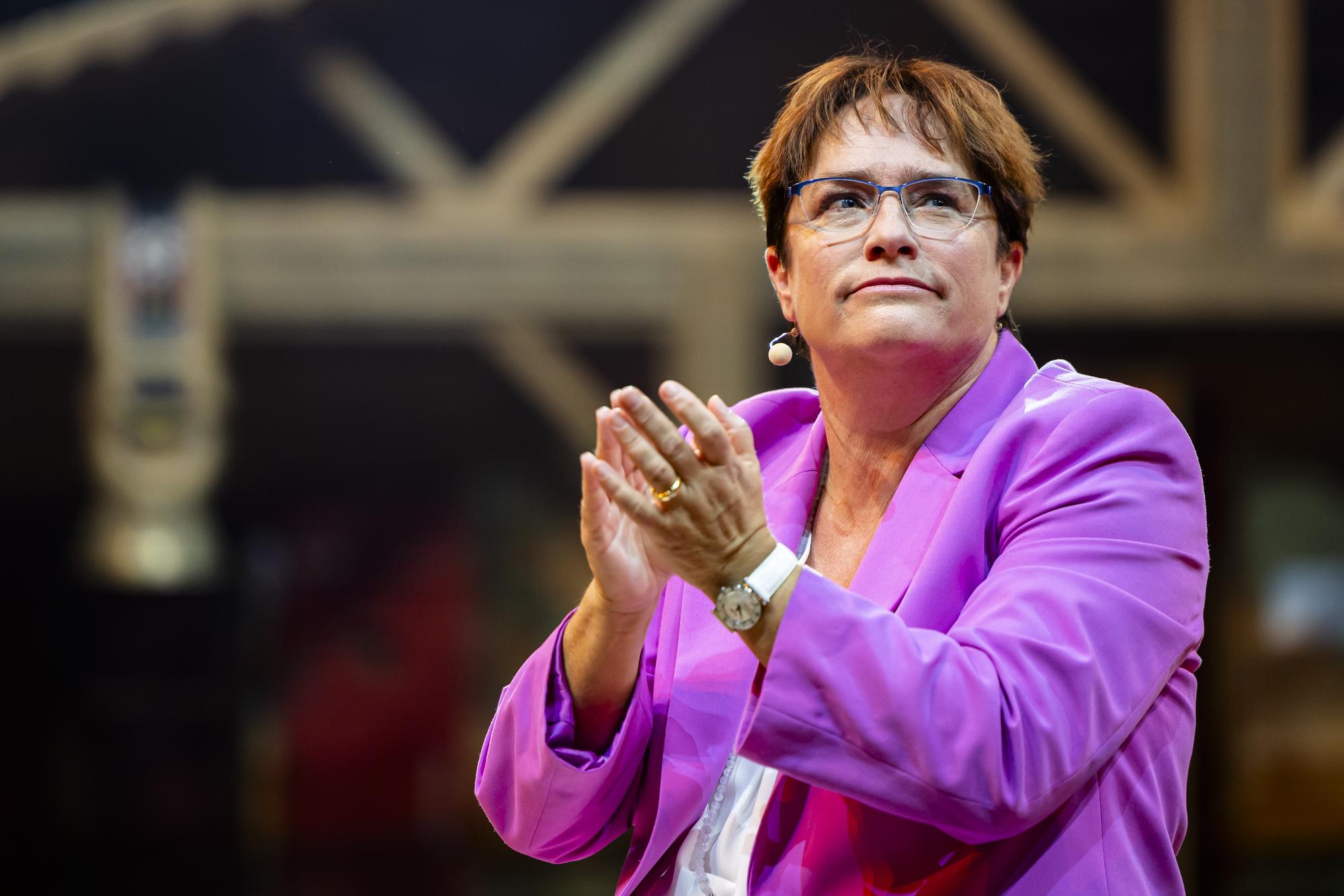 Nationalraetin Magdalena Martullo-Blocher am Wahlauftakt Anlass der SVP Schweiz in der Swiss Life Arena, am Samstag, 26. August 2023 in Zuerich. (KEYSTONE/Michael Buholzer)