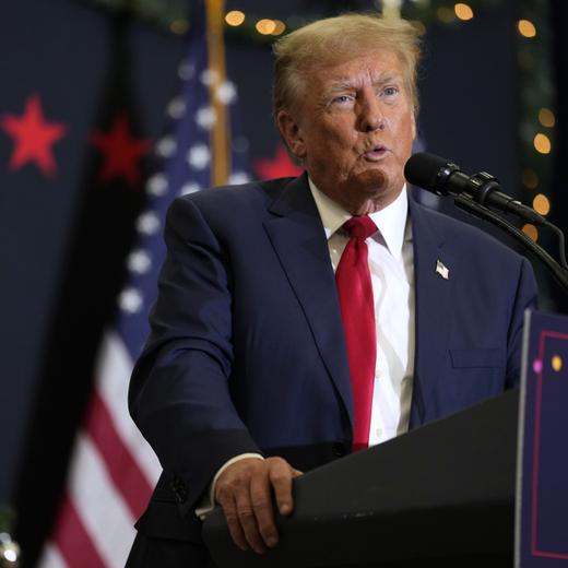 Former President Donald Trump speaks during a commit to caucus rally, Tuesday, Dec. 19, 2023, in Waterloo, Iowa. (AP Photo/Charlie Neibergall)