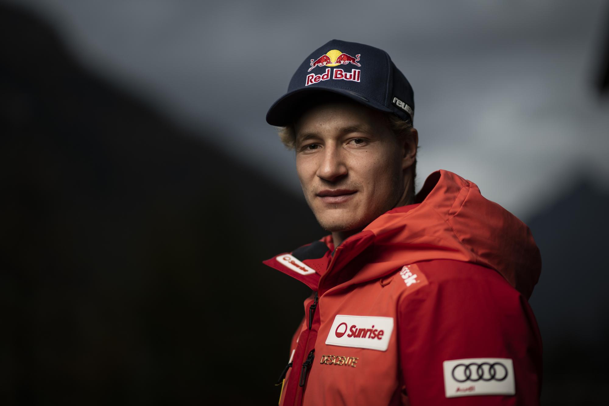 Marco Odermatt from Switzerland poses for a portrait during a press conference prior the FIS Alpine Ski World Cup season in Soelden, Austria, on Friday, October 21, 2022. The Alpine Skiing World Cup season 2022/23 will be opened this weekend in Soelden, the traditional start of the FIS Ski World Cup. (KEYSTONE/Gian Ehrenzeller)
