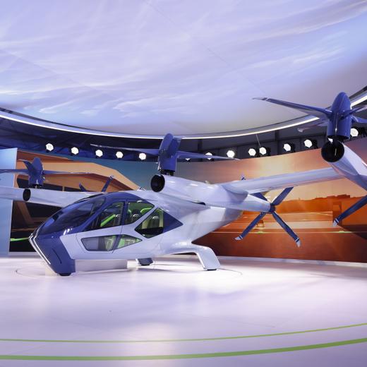 epa11068372 The Supernal S-A2 passenger electric VOTL aircraft is on display at the Supernal booth during the 2024 Consumer Electronics Show (CES) at the Las Vegas Convention Center in Las Vegas, Nevada, USA, 10 January 2024. CES, the world's largest annual consumer technology trade show, is a place where industry manufacturers, advertisers and tech-minded consumers converge to get a taste of new innovations coming to the market each year. CES takes place from 09-12 January 2024. EPA/CAROLINE BREHMAN