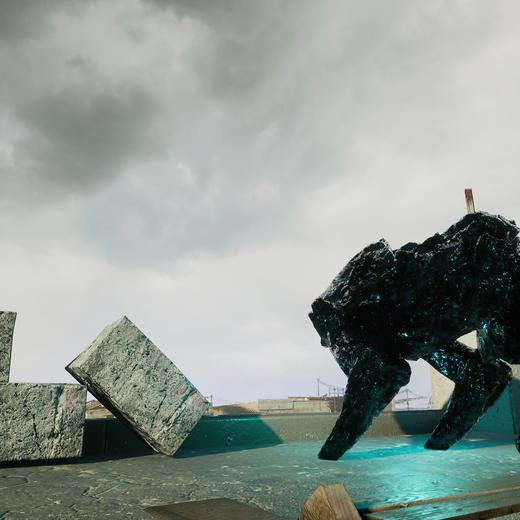 Sahej Rahal, Distributed Mind Test (DMT), 2023. Jeu vidéo, sculpture in situ, dessins, installation, son.