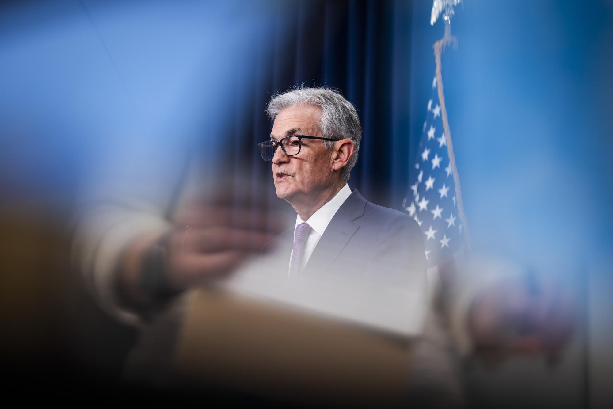 epaselect epa11116521 US Federal Reserve Board Chairman Jerome Powell speaks to reporters after the Fed once again refrained from raising interest rates following its two-day conference at the Federal Reserve in Washington, DC, USA, 31 January 2024. Policymakers are widely expected to begin cutting interest rates later in 2024. EPA/JIM LO SCALZO