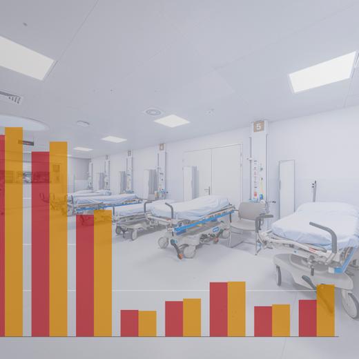 Des lits sont photographies lors d'une visite de presse en marge de l'inauguration des nouvelles urgences adultes des HUG (hopitaux universitaires de Geneve) ce mardi 3 octobre 2023 a Geneve. (KEYSTONE/Valentin Flauraud)