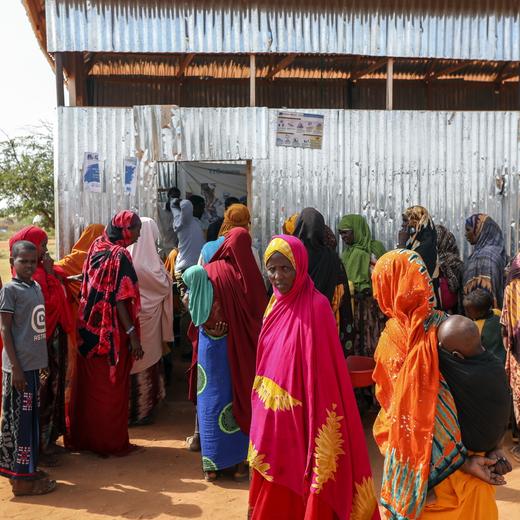 epa11138968 Internally displaced women wait for doctor and nutritionist reviews to prevent their children from malnutrition at a makeshift mobile clinic in Kaharey IDP camp, on the outskirts of Dollow, a border city between Somalia and Ethiopia, Jubaland state, Somalia, 29 January 2024 (issued 09 February 2024). After the worst drought in the last four decades that hit Somalia between 2020 and 2023, and the floods that followed, cases of malnutrition persist, not only due to lack of food, but also due to the consumption of unsafe water, which causes diarrhea in children, confirms Pamela Wasonga, nutritional coordinator in Somalia for the Irish NGO Trocaire. According to the latest provisional data from the Integrated Classification of the Phases of Food Security (IPC), to which Agencia EFE had access before its final publication in the coming weeks, some 440,000 minors in the country suffer from severe acute malnutrition, the deadliest form of hunger, a rise of 100,000 more compared to last September. EPA/DANIEL IRUNGU ATTENTION: This Image is part of a PHOTO SET