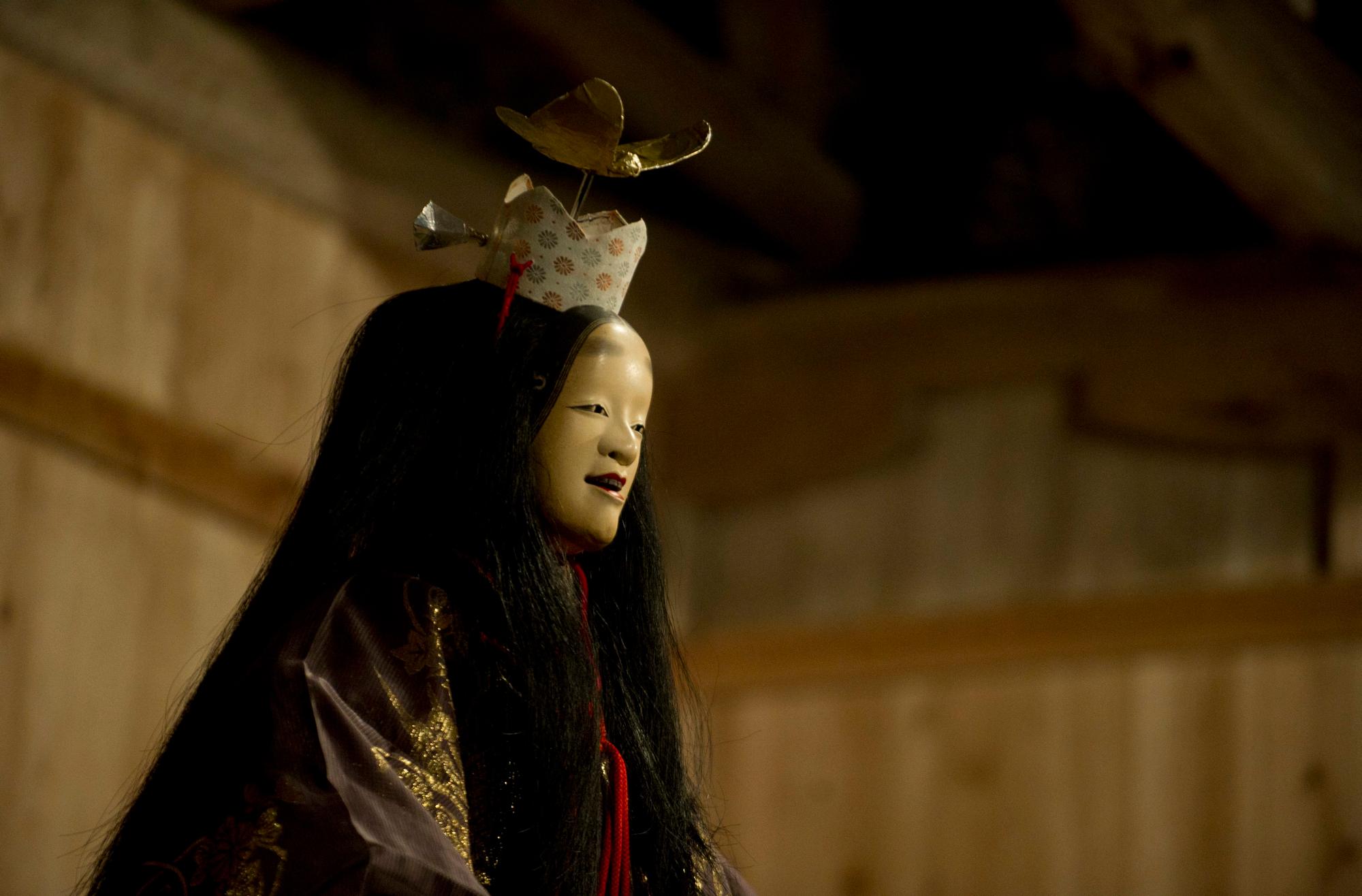 epa04789762 A picture made available on 08 June 2015 shows a local farmer dressed in mask and kimono performing in an amateur Noh performance on Sado Island, Niigata prefecture, Japan, 07 June 2015. Sado island, located in the Japan Sea is known for its unusual traditions, such as its rural Noh performances where the island farmers perform regularly for local audiences. With the aging population and exodus of young people on the island, there is growing concern on how the islands Noh traditions will continue. The island has 34 outdoor Noh stages, nearly half of all the Noh stages in Japan. EPA/EVERETT KENNEDY BROWN