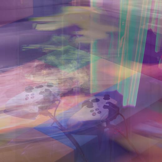 Deux manettes permettant aux visiteurs de s'essayer à l'un des 25 jeux vidéo présentés dans les différentes salles du château de La Tour-de-Peilz. Reportage photographié le mardi 13 février 2024 dans le cadre de l'exposition : «De la case au pixel» .