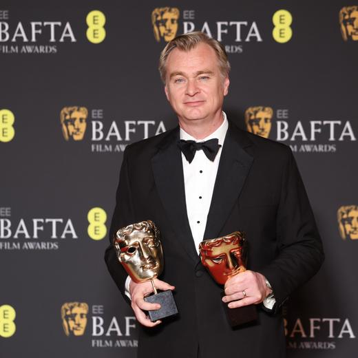 epa11165112 Christopher Nolan after winning the Best Director and Best Film awards for Oppenheimer in the press room during the BAFTA Film Awards at the Royal Festival Hall in London, Britain, 18 February 2024. The ceremony is hosted by the British Academy of Film and Television Arts (BAFTA). EPA/ANDY RAIN