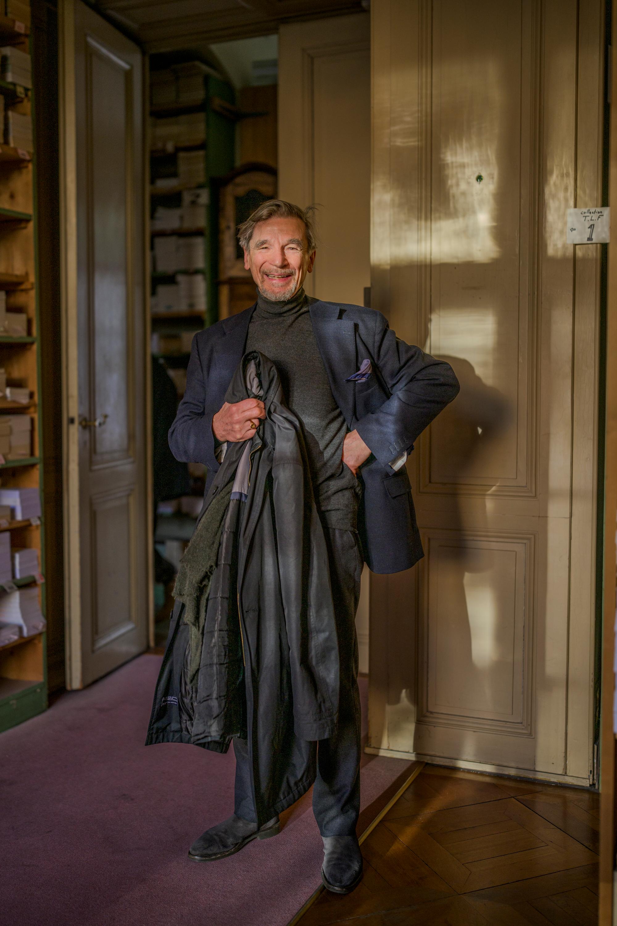 Max Engammare, théologien et mythique libraire de la maison d'édition Droz. Genève. 26.1.2024. Eddy Mottaz / Le Temps