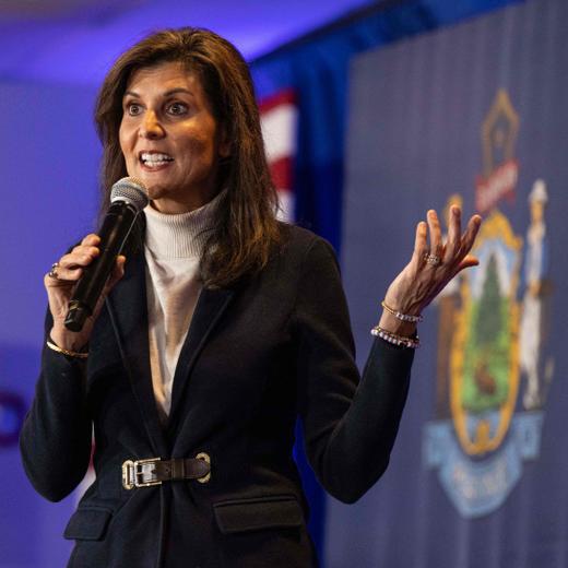 PORTLAND, MAINE - MARCH 3: Republican presidential candidate, former U.N. Ambassador Nikki Haley speaks during a campaign stop at the Portland Elks Club on March 3, 2024 in Portland, Maine. Haley is visiting several states ahead of Super Tuesday on March 5. Scott Eisen/Getty Images/AFP (Photo by Scott Eisen / GETTY IMAGES NORTH AMERICA / Getty Images via AFP)