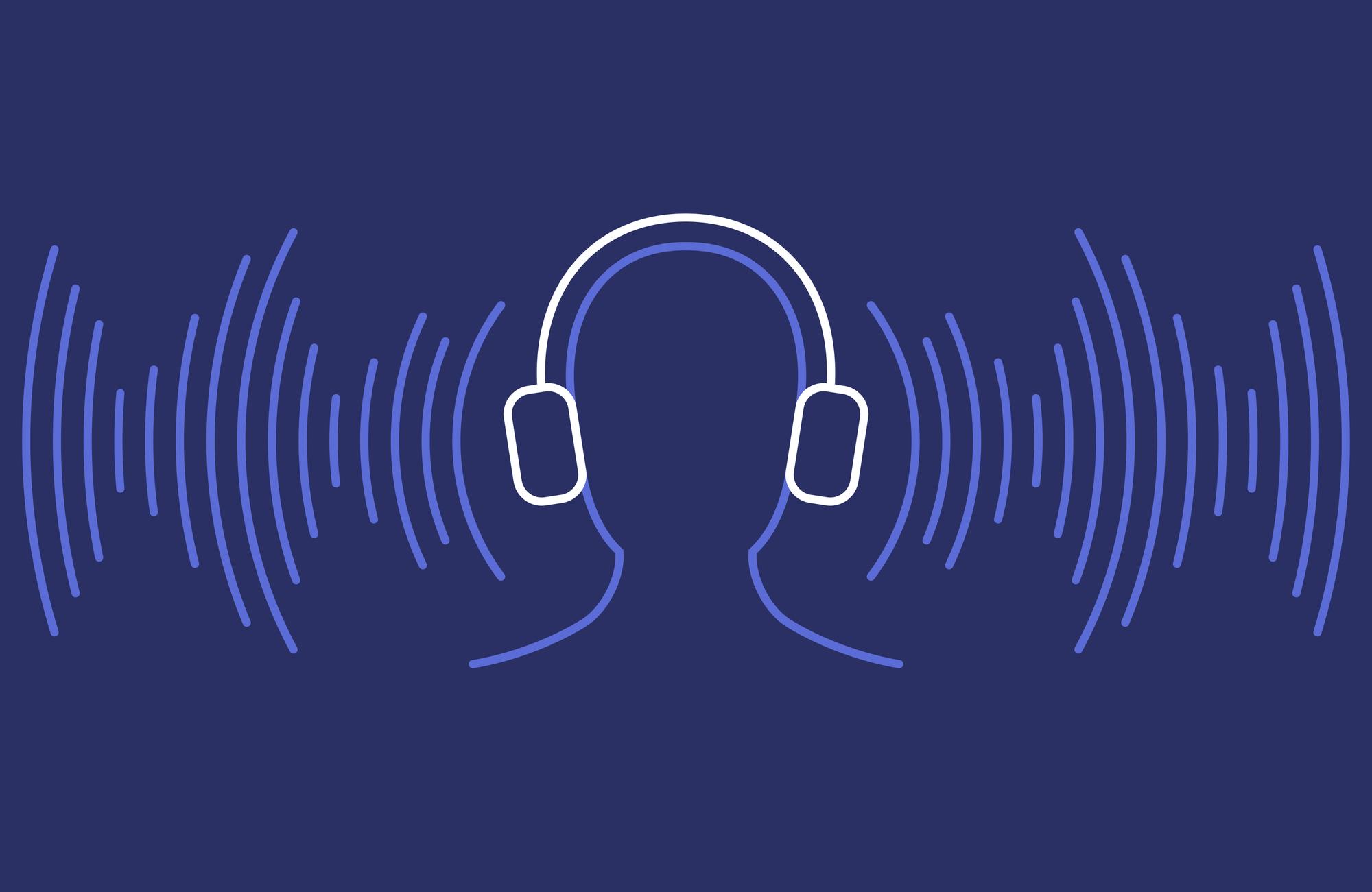 Podcast music listening headphones line icon symbol design element.